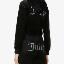 Juicy Couture Logo-embellished Velour Hoody -Default Template 2 R03794027 BLACK ALT03