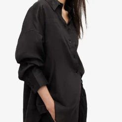 AllSaints Inez Oversized-fit Linen Shirt -Default Template 2 R03885691 BLACK ALT02