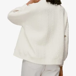 Whistles Cable-embossed Relaxed Fit Cotton Blend Sweatshirt -Default Template 2 R03905808 CREAM ALT02