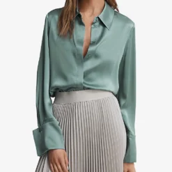 Reiss Hailey Point-collar Silk Shirt -Default Template 2 R03936913 SAGE ALT02