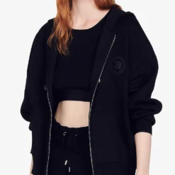 Sandro Boston Logo-patch Cotton-blend Hoody 9 Sandro Boston Logo-patch Cotton-blend Hoody -Default Template 2 R03947837 NOIRGRIS ALT02