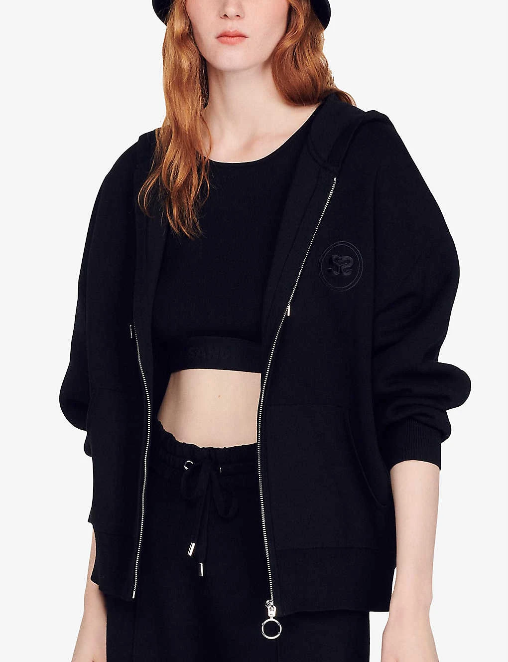 Sandro Boston Logo-patch Cotton-blend Hoody 5 Sandro Boston Logo-patch Cotton-blend Hoody - Image 3