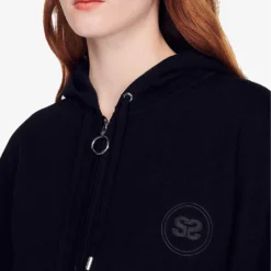 Sandro Boston Logo-patch Cotton-blend Hoody 11 Sandro Boston Logo-patch Cotton-blend Hoody -Default Template 2 R03947837 NOIRGRIS ALT04