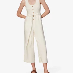 Whistles Shirred Wide-leg Linen-blend Jumpsuit -Default Template 2 R03978364 CREAM ALT02
