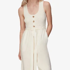 Whistles Shirred Wide-leg Linen-blend Jumpsuit -Default Template 2 R03978364 CREAM ALT04