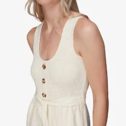 Whistles Shirred Wide-leg Linen-blend Jumpsuit -Default Template 2 R03978364 CREAM ALT05