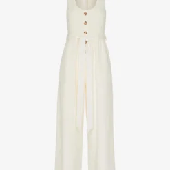 Whistles Shirred Wide-leg Linen-blend Jumpsuit