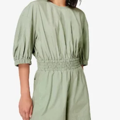 Sweaty Betty Loren Gathered-detail Lyocell And Cotton-blend Playsuit -Default Template 2 R04000063 EAUDENILGREEN ALT02