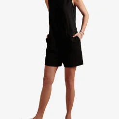 Button-fastened Relaxed-fit Cotton-blend Playsuit -Default Template 2 R04010733 BLACK ALT02