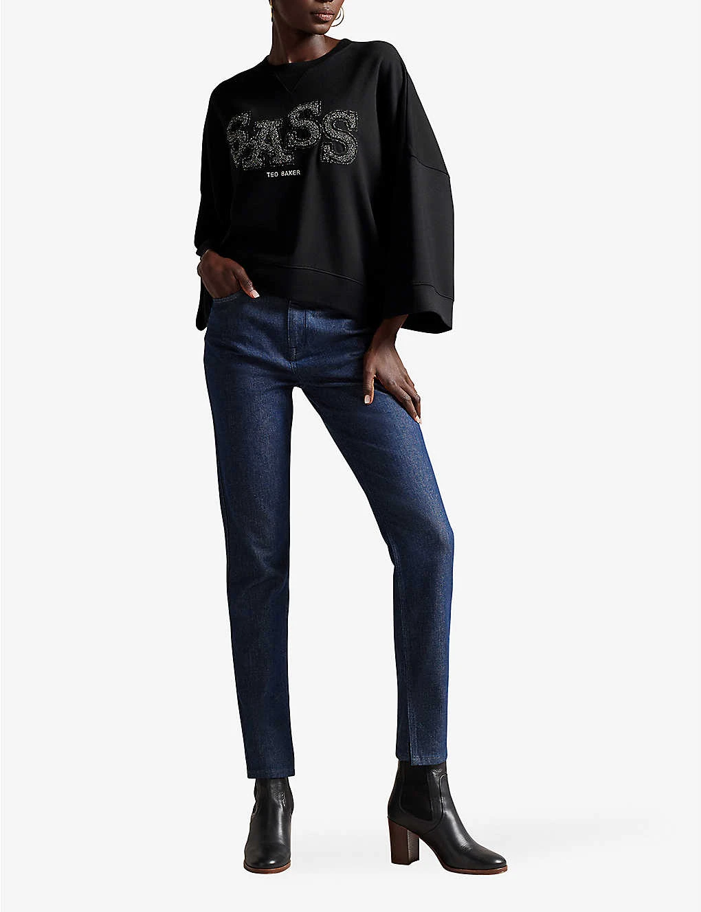 Ted Baker Sassi Metallic Slogan-appliqué Stretch-jersey Sweatshirt 4 Ted Baker Sassi Metallic Slogan-appliqué Stretch-jersey Sweatshirt - Image 2
