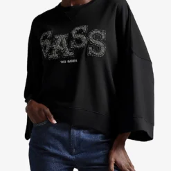 Ted Baker Sassi Metallic Slogan-appliqué Stretch-jersey Sweatshirt 8 Ted Baker Sassi Metallic Slogan-appliqué Stretch-jersey Sweatshirt -Default Template 2 R04071388 BLACK ALT02