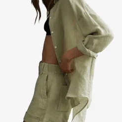 Reiss Ellis Long-sleeved Oversized Linen-blend Shirt -Default Template 2 R04082359 KHAKI ALT02