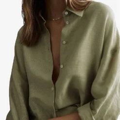 Reiss Ellis Long-sleeved Oversized Linen-blend Shirt -Default Template 2 R04082359 KHAKI ALT04