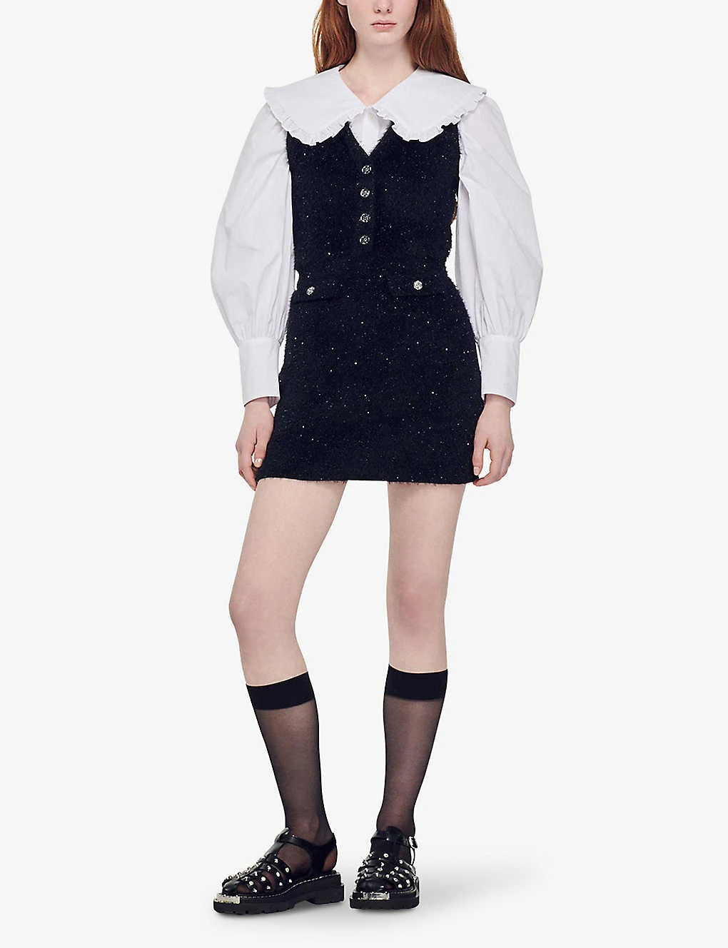 Sandro Sequin-embellished High-waist Tweed-knit Mini Skirt 4 Sandro Sequin-embellished High-waist Tweed-knit Mini Skirt - Image 2