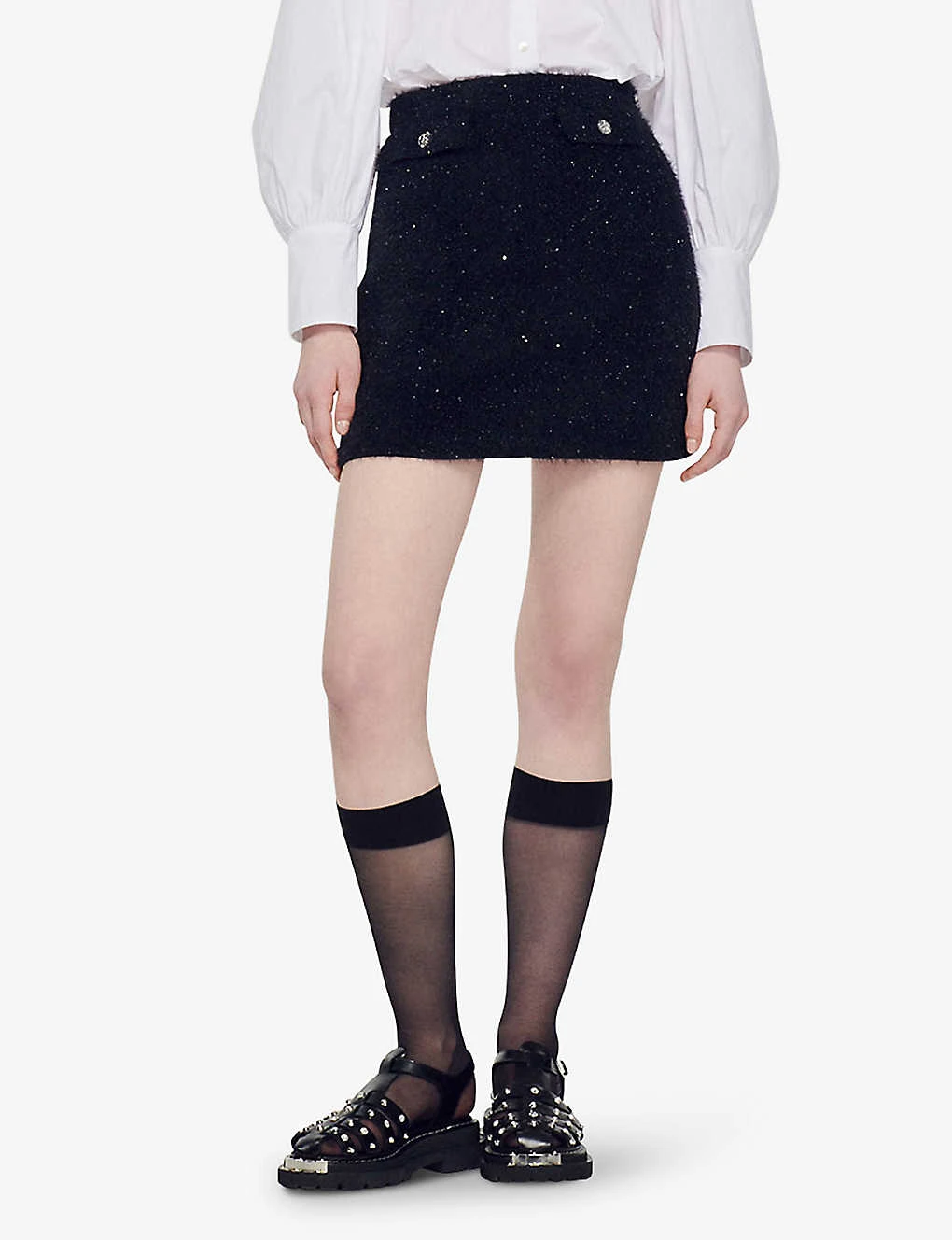 Sandro Sequin-embellished High-waist Tweed-knit Mini Skirt 5 Sandro Sequin-embellished High-waist Tweed-knit Mini Skirt - Image 3