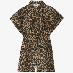 CLAUDIE PIERLOT Joan Leopard-print Relaxed-sleeve Cotton Playsuit
