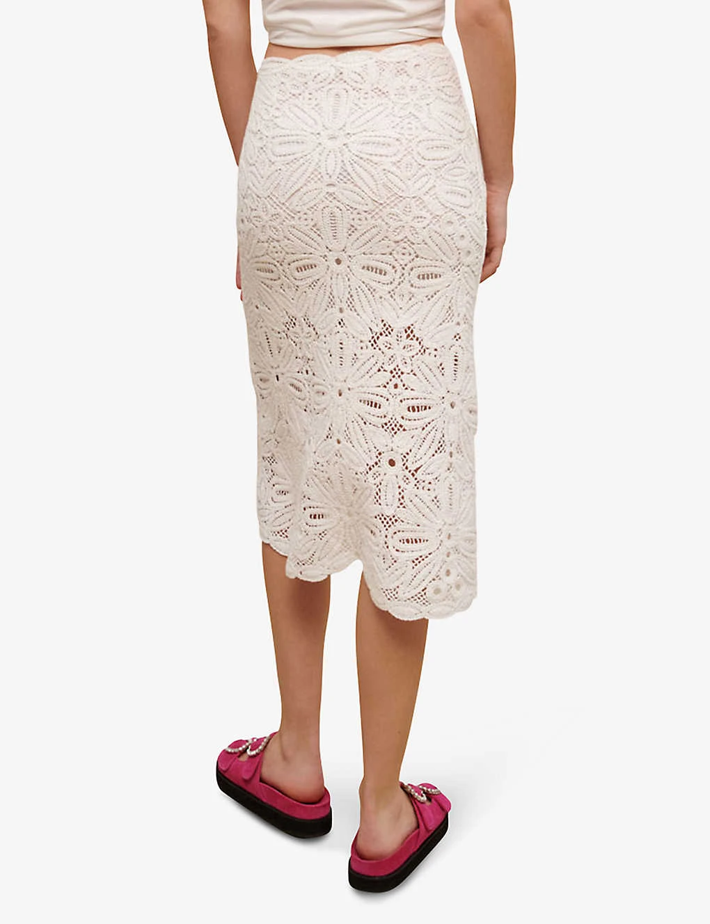 Maje Floral-embroidered Crochet And Lace Cotton Midi Skirt 6 Maje Floral-embroidered Crochet And Lace Cotton Midi Skirt - Image 4