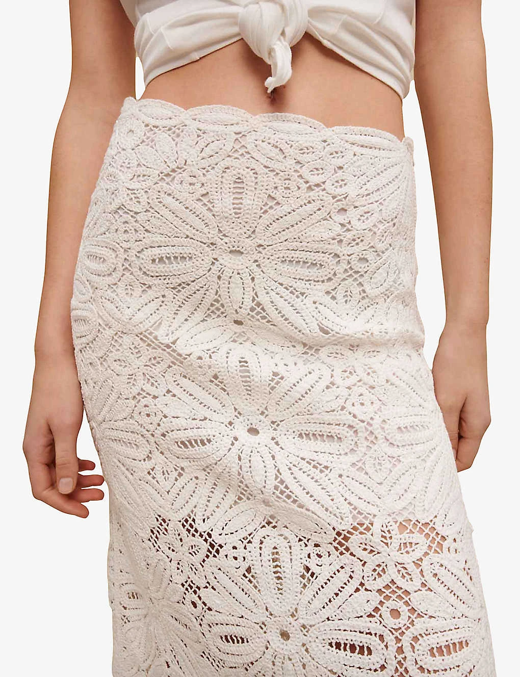 Maje Floral-embroidered Crochet And Lace Cotton Midi Skirt 7 Maje Floral-embroidered Crochet And Lace Cotton Midi Skirt - Image 5
