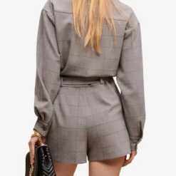 Maje Check-print Stretch Wool-blend Short Jumpsuit -Default Template 2 R04105498 NOIRGRIS ALT03