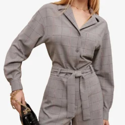 Maje Check-print Stretch Wool-blend Short Jumpsuit -Default Template 2 R04105498 NOIRGRIS ALT04