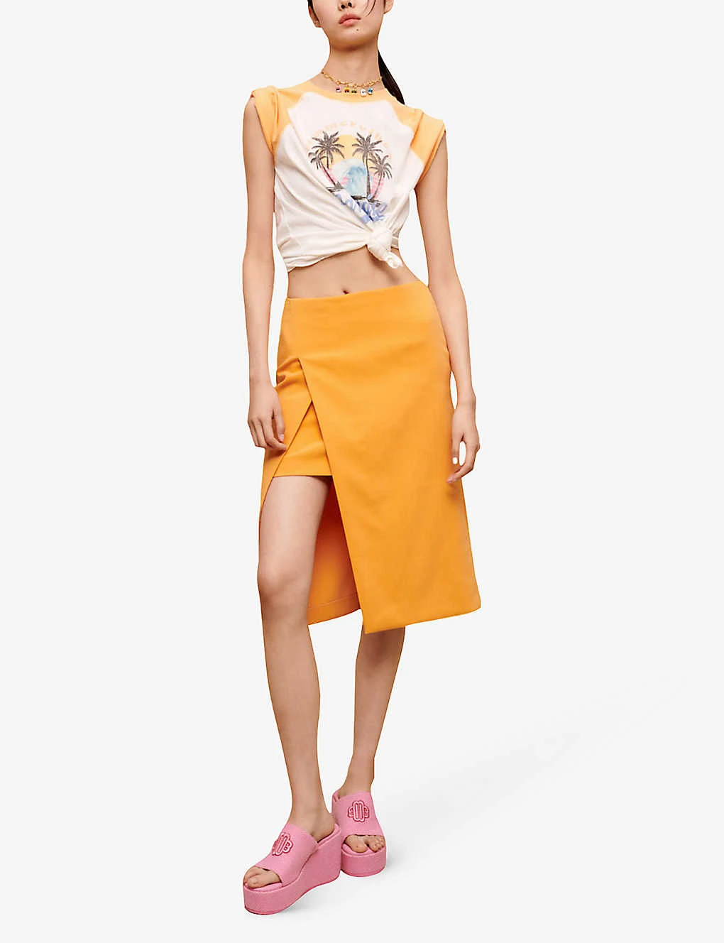 Maje Asymmetric-wrap Stretch-cotton Midi Skirt 4 Maje Asymmetric-wrap Stretch-cotton Midi Skirt - Image 2