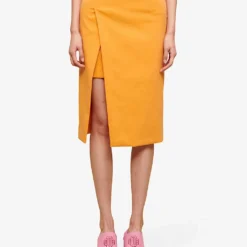 Maje Asymmetric-wrap Stretch-cotton Midi Skirt 9 Maje Asymmetric-wrap Stretch-cotton Midi Skirt -Default Template 2 R04110659 JAUNESORANGES ALT02