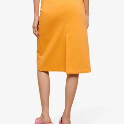 Maje Asymmetric-wrap Stretch-cotton Midi Skirt 10 Maje Asymmetric-wrap Stretch-cotton Midi Skirt -Default Template 2 R04110659 JAUNESORANGES ALT03