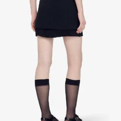 Sandro Zalana Pleated Woven Mini Skirt -Default Template 2 R04111180 NOIRGRIS ALT03