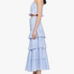 Sandro Tiered-striped Stretch-cotton Maxi Skirt -Default Template 2 R04111298 BLEUS ALT02