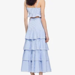 Sandro Tiered-striped Stretch-cotton Maxi Skirt -Default Template 2 R04111298 BLEUS ALT03