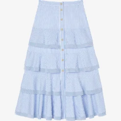 Sandro Tiered-striped Stretch-cotton Maxi Skirt