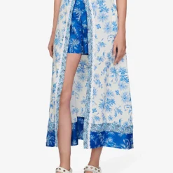 Sandro Albertville Floral-print Linen-blend Midi Skirt -Default Template 2 R04111314 BLEUS ALT02