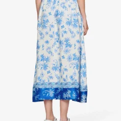 Sandro Albertville Floral-print Linen-blend Midi Skirt -Default Template 2 R04111314 BLEUS ALT03