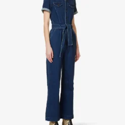 Paige Anessa Short-sleeved Stretch-denim Jumpsuit -Default Template 2 R04123090 JILENA ALT02
