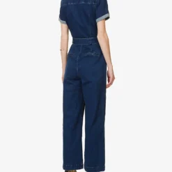 Paige Anessa Short-sleeved Stretch-denim Jumpsuit -Default Template 2 R04123090 JILENA ALT03