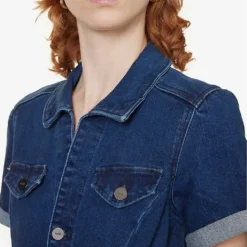 Paige Anessa Short-sleeved Stretch-denim Jumpsuit -Default Template 2 R04123090 JILENA ALT04