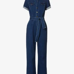 Paige Anessa Short-sleeved Stretch-denim Jumpsuit