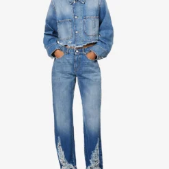 STELLA MCCARTNEY Distressed Contrast-stitch Straight-leg Mid-rise Jeans -Default Template 2 R04125582 MIDBLUE ALT01