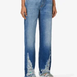 STELLA MCCARTNEY Distressed Contrast-stitch Straight-leg Mid-rise Jeans -Default Template 2 R04125582 MIDBLUE ALT02