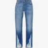 STELLA MCCARTNEY Distressed Contrast-stitch Straight-leg Mid-rise Jeans 1 STELLA MCCARTNEY Distressed Contrast-stitch Straight-leg Mid-rise Jeans -Default Template 2 R04125582 MIDBLUE M