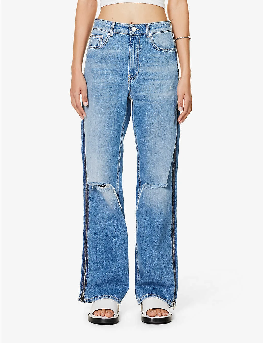STELLA MCCARTNEY Distressed Zipped-panel Straight-leg High-rise Jeans 5 STELLA MCCARTNEY Distressed Zipped-panel Straight-leg High-rise Jeans - Image 3