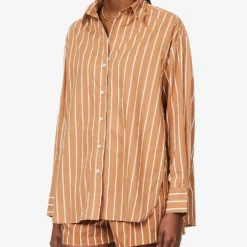 Faithfull The Brand Daija Striped Split-sides Cotton Shirt -Default Template 2 R04135574 ADIASTRIPEPRTHAZELNUT ALT02