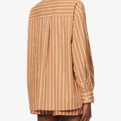 Faithfull The Brand Daija Striped Split-sides Cotton Shirt -Default Template 2 R04135574 ADIASTRIPEPRTHAZELNUT ALT03