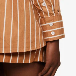 Faithfull The Brand Daija Striped Split-sides Cotton Shirt -Default Template 2 R04135574 ADIASTRIPEPRTHAZELNUT ALT04