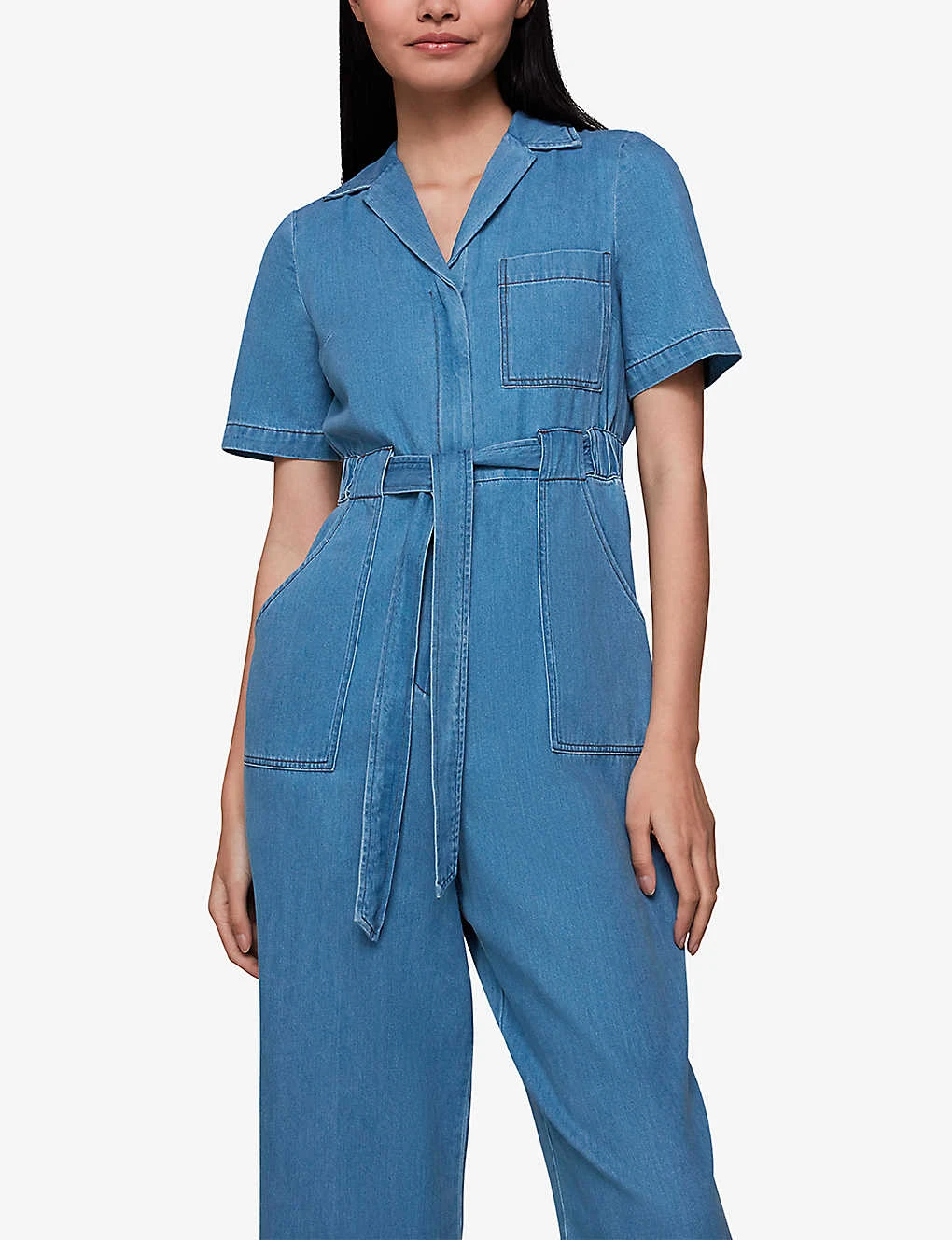 Whistles Ciara Open-collar Elasticated-back Cotton Jumpsuit 5 Whistles Ciara Open-collar Elasticated-back Cotton Jumpsuit - Image 3