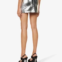 Metallic Mid-rise Cotton-blend Mini Skirt -Default Template 2 R04145509 SILVER ALT03