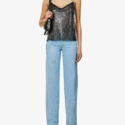 Straight-leg Mid-rise Rhinestone-embellished Jeans 9 Straight-leg Mid-rise Rhinestone-embellished Jeans -Default Template 2 R04147637 LIGHTBLUE ALT01
