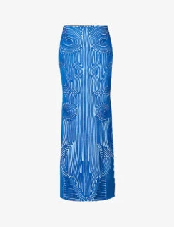 Flower Vortix Embroidered Knitted Maxi Skirt