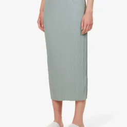 Max Mara Carnia Crinkle-effect Knitted Midi Skirt -Default Template 2 R04149126 SAGEGREEN ALT02