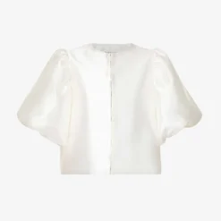 By Malina Cleo Round-neck Puff-shoulder Woven Blouse